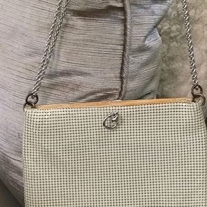 Genuine vintage Whiting & Davis mesh purse/crossbody. White w/silver hardware.